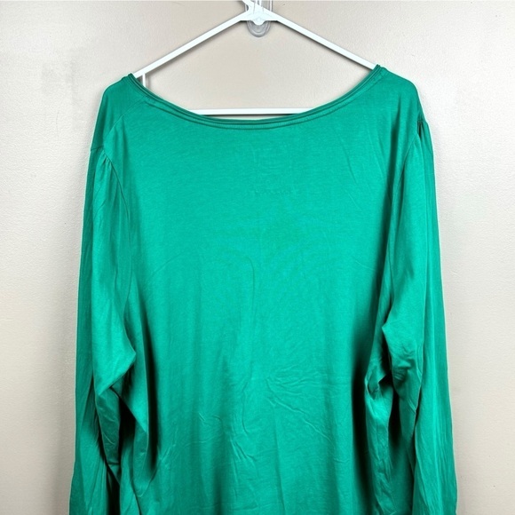 Lane Bryant Green Supima Cotton Pleated Ruffle Pullover V Neck Top - Picture 5 of 8